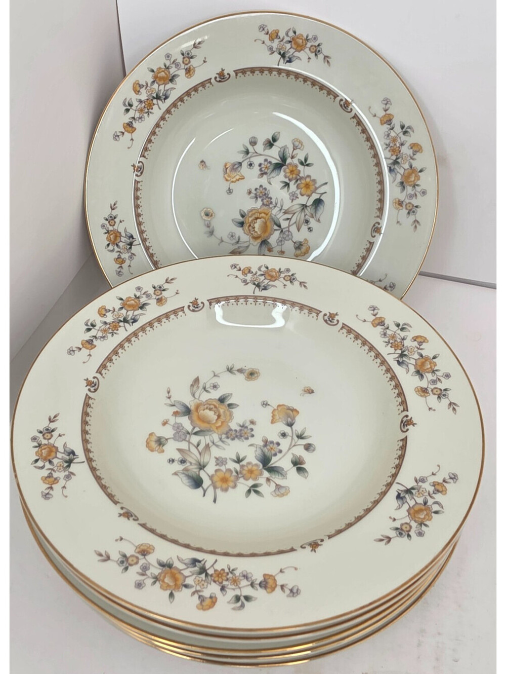 Set of 6 Mikasa Peony Rose Rimmed Soup Bowls M2003 Ivory China 8.5'' Japan